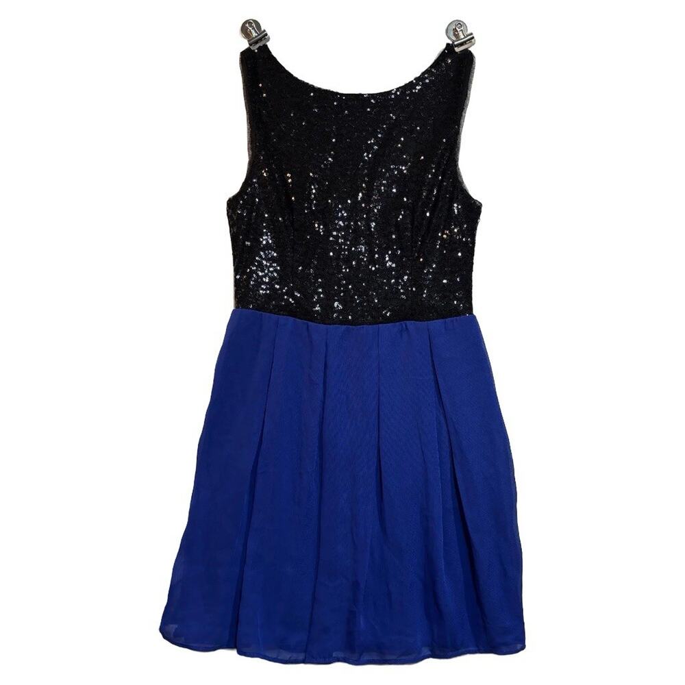 B. Darlin Women’s Medium Black Sequin Blue Chiffon Fit & Flare Party Dress